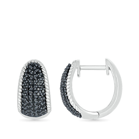 1/2 ct. tw. Black Diamond Pave Hoop Earrings with Rope Detailing in Sterling Silver close-up detail