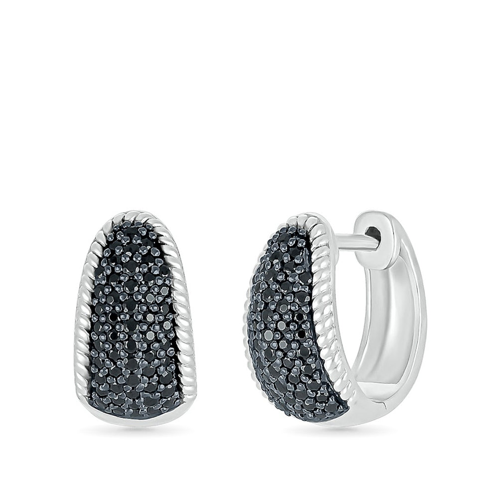 1/2 ct. tw. Black Diamond Pave Hoop Earrings with Rope Detailing in Sterling Silver