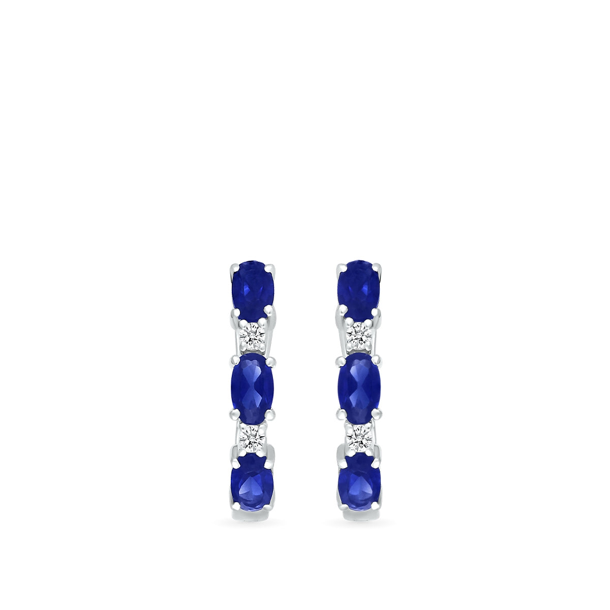 Oval Sapphire & 1/10 ct. tw. Diamond U-Hoop Earrings in 10K White Gold front view