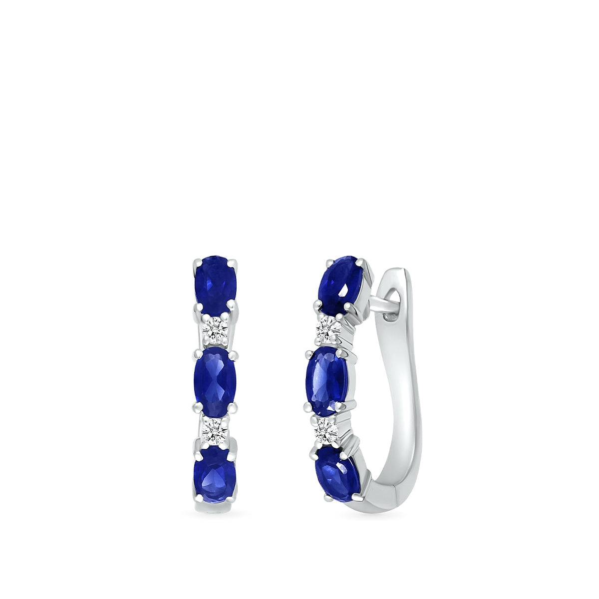 Oval Sapphire & 1/10 ct. tw. Diamond U-Hoop Earrings in 10K White Gold