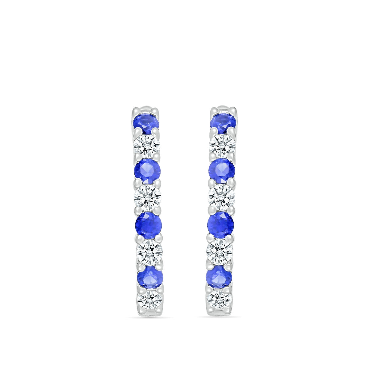 Sapphire & 1/2 ct. tw. Diamond U-Hoop Earrings in 14K White Gold front view
