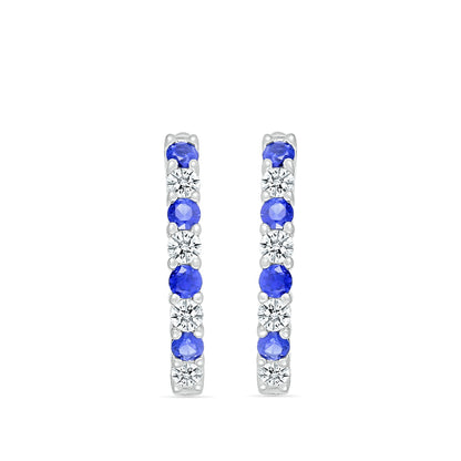 Sapphire & 1/2 ct. tw. Diamond U-Hoop Earrings in 14K White Gold front view