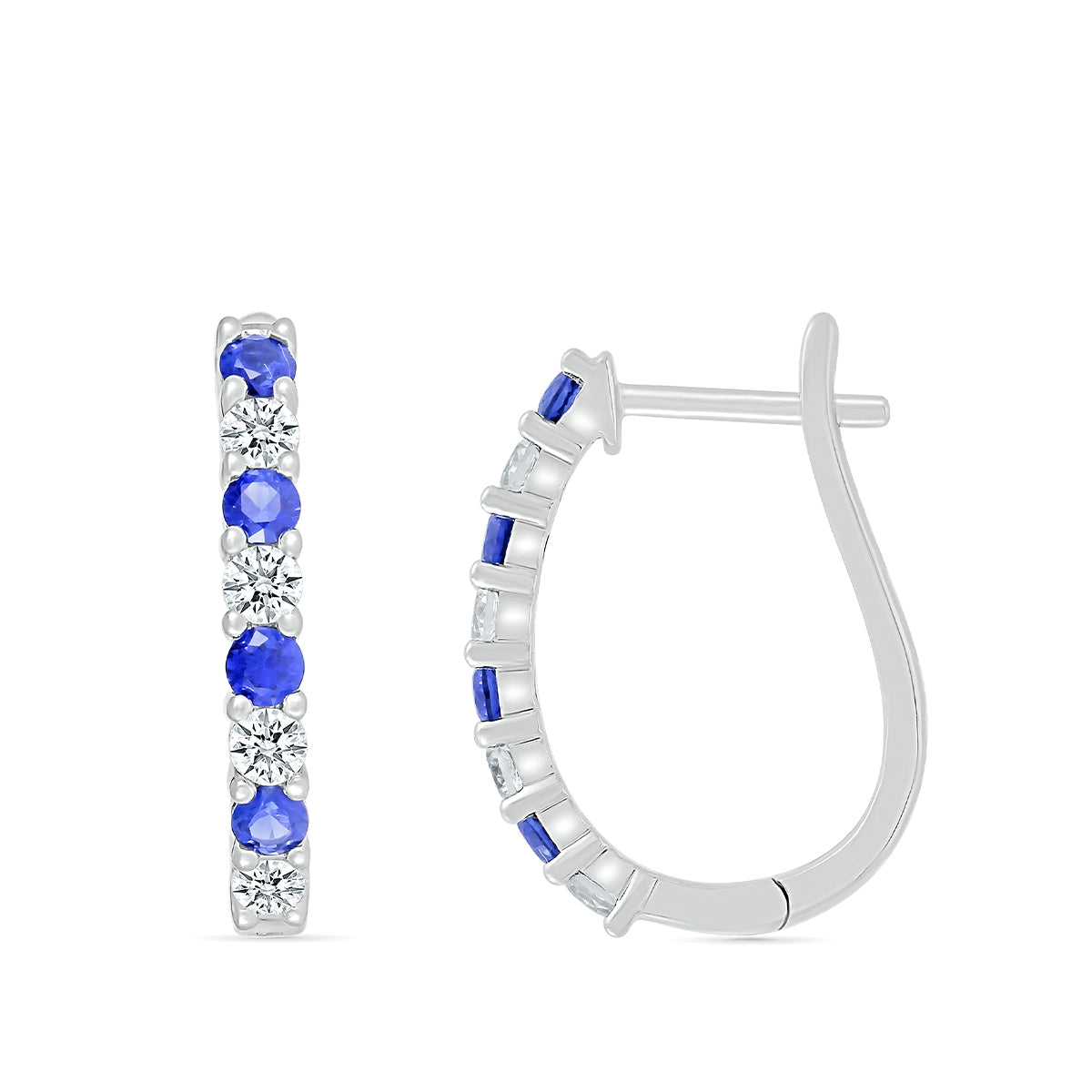 Sapphire & 1/2 ct. tw. Diamond U-Hoop Earrings in 14K White Gold close-up detail