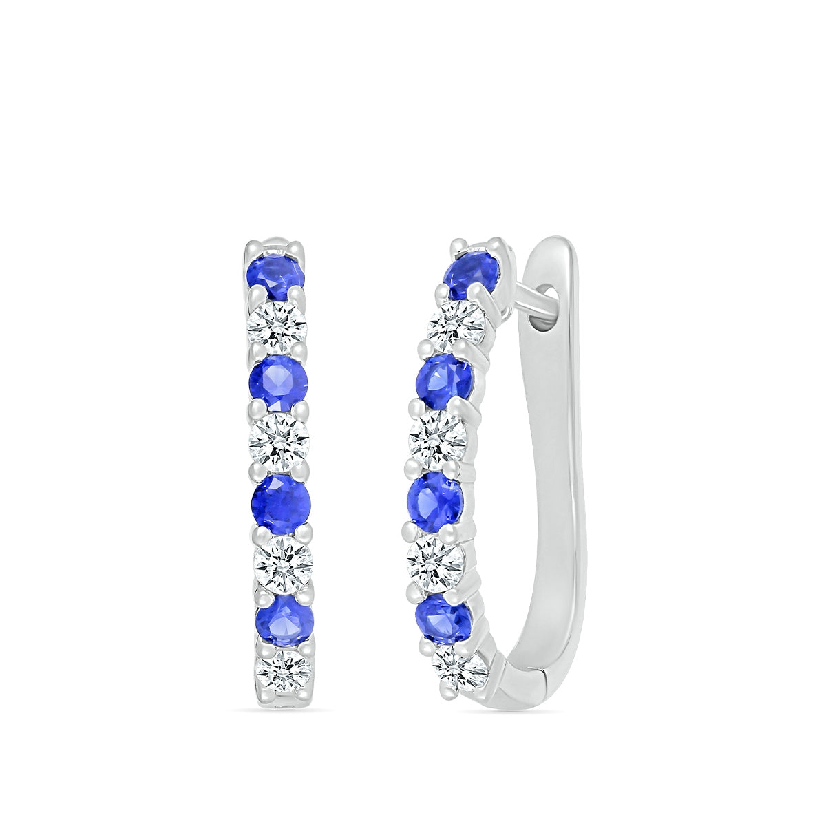 Sapphire & 1/2 ct. tw. Diamond U-Hoop Earrings in 14K White Gold