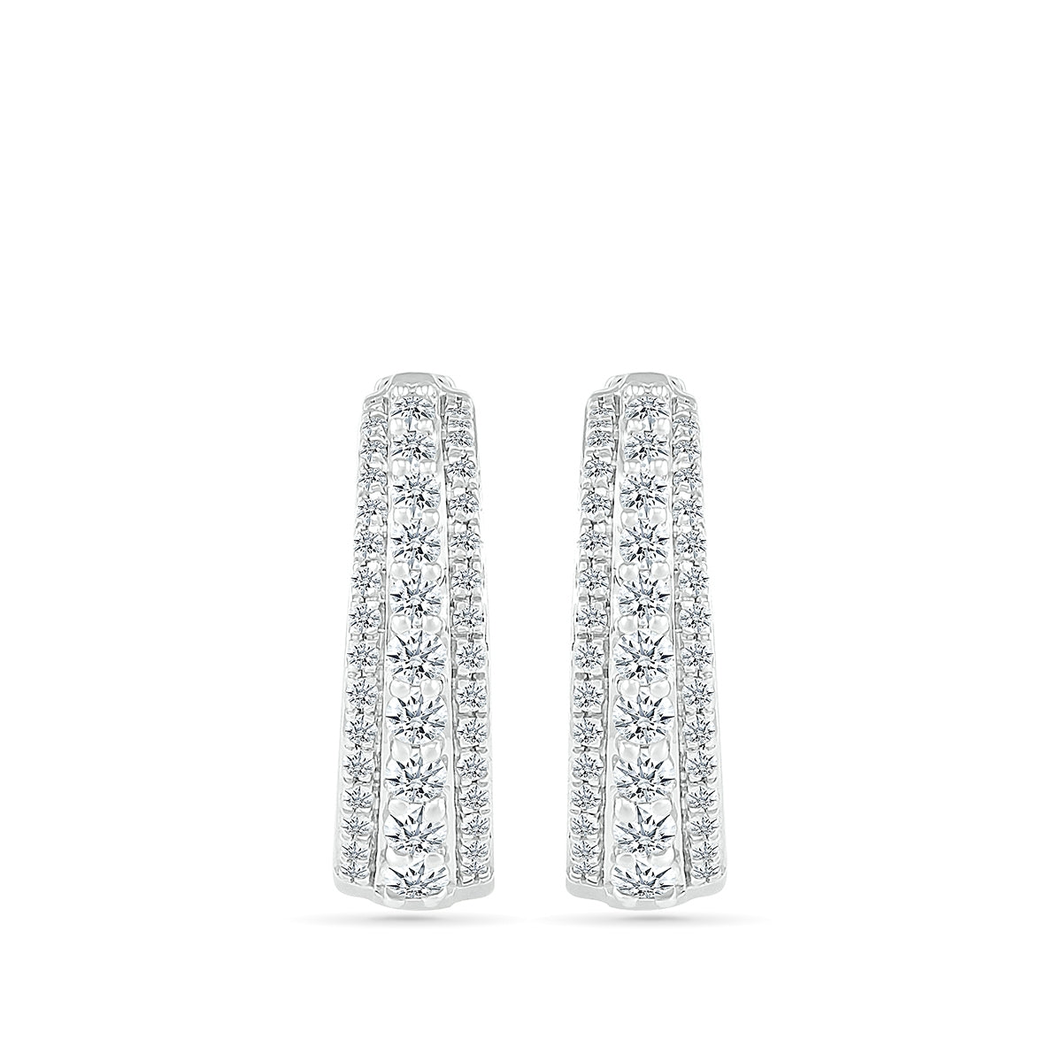 1/2 ct. tw. Diamond Multi-Row Hoops in 10K White Gold front view