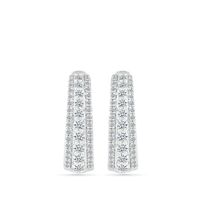 1/2 ct. tw. Diamond Multi-Row Hoops in 10K White Gold front view