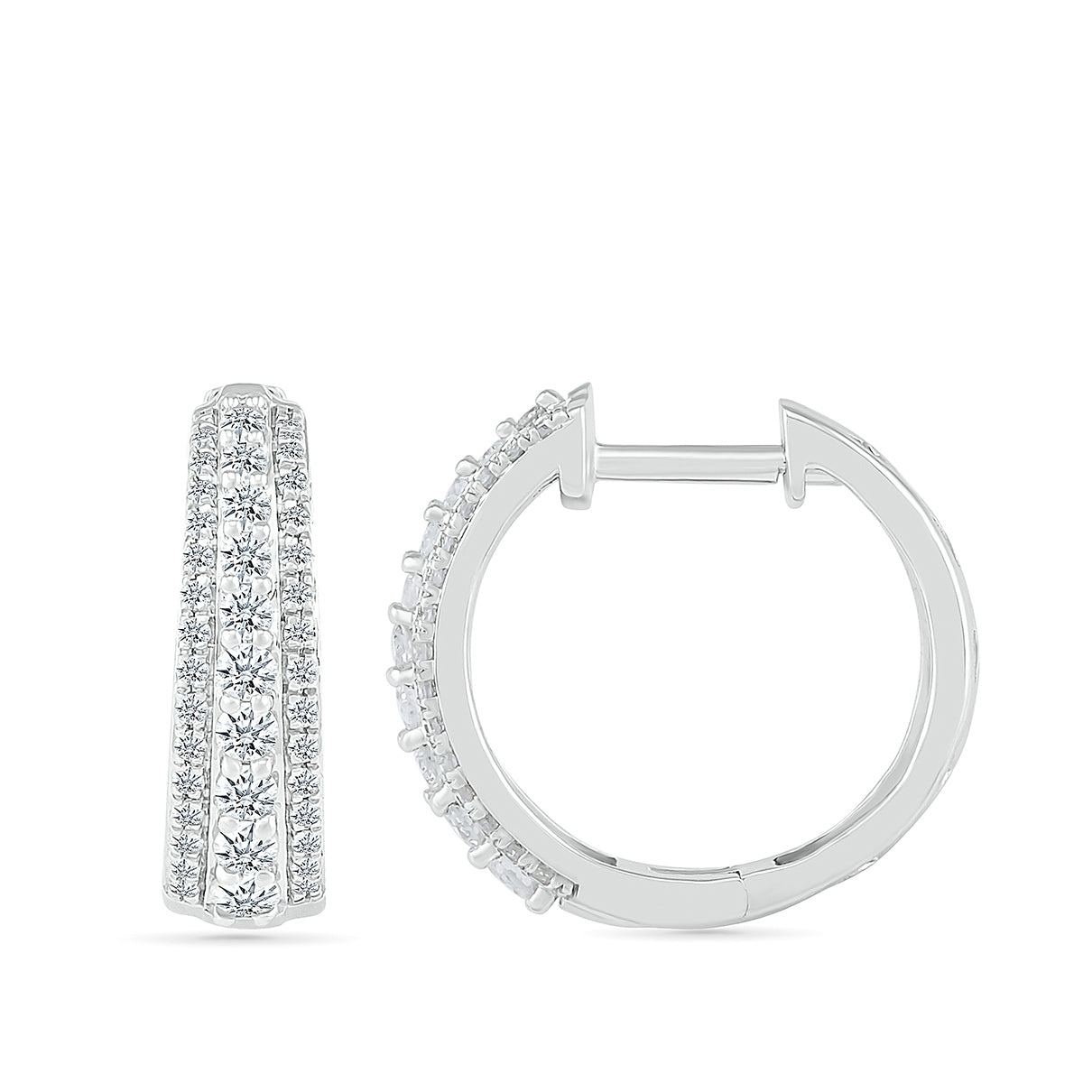 1/2 ct. tw. Diamond Multi-Row Hoops in 10K White Gold close-up detail