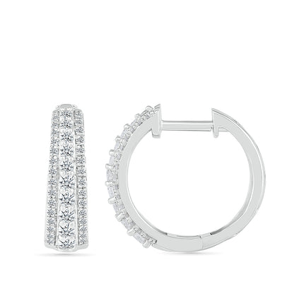 1/2 ct. tw. Diamond Multi-Row Hoops in 10K White Gold close-up detail
