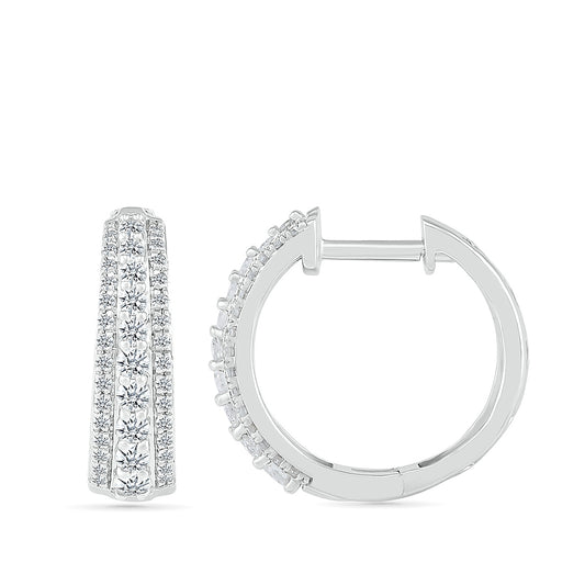 1/2 ct. tw. Diamond Multi-Row Hoops in 10K White Gold close-up detail