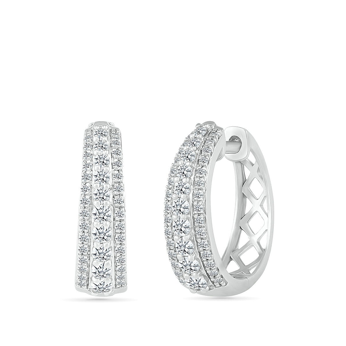 1/2 ct. tw. Diamond Multi-Row Hoops in 10K White Gold