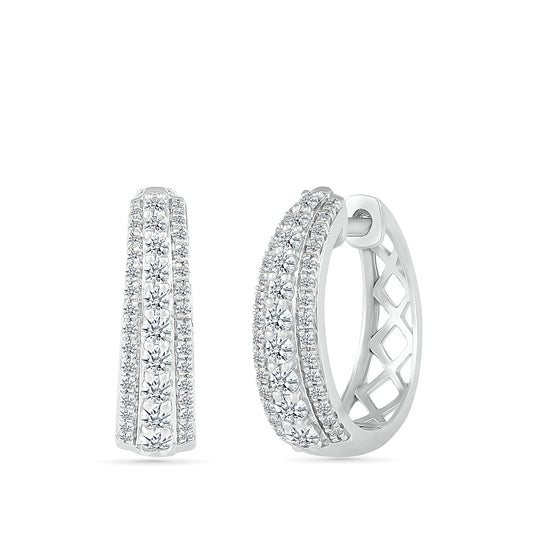 1/2 ct. tw. Diamond Multi-Row Hoops in 10K White Gold