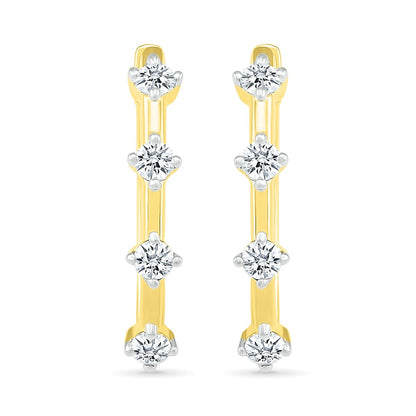 3/8 ct. tw. Diamond Station Hoops in 10K Yellow Gold close-up detail