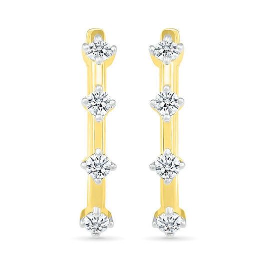 3/8 ct. tw. Diamond Station Hoops in 10K Yellow Gold close-up detail
