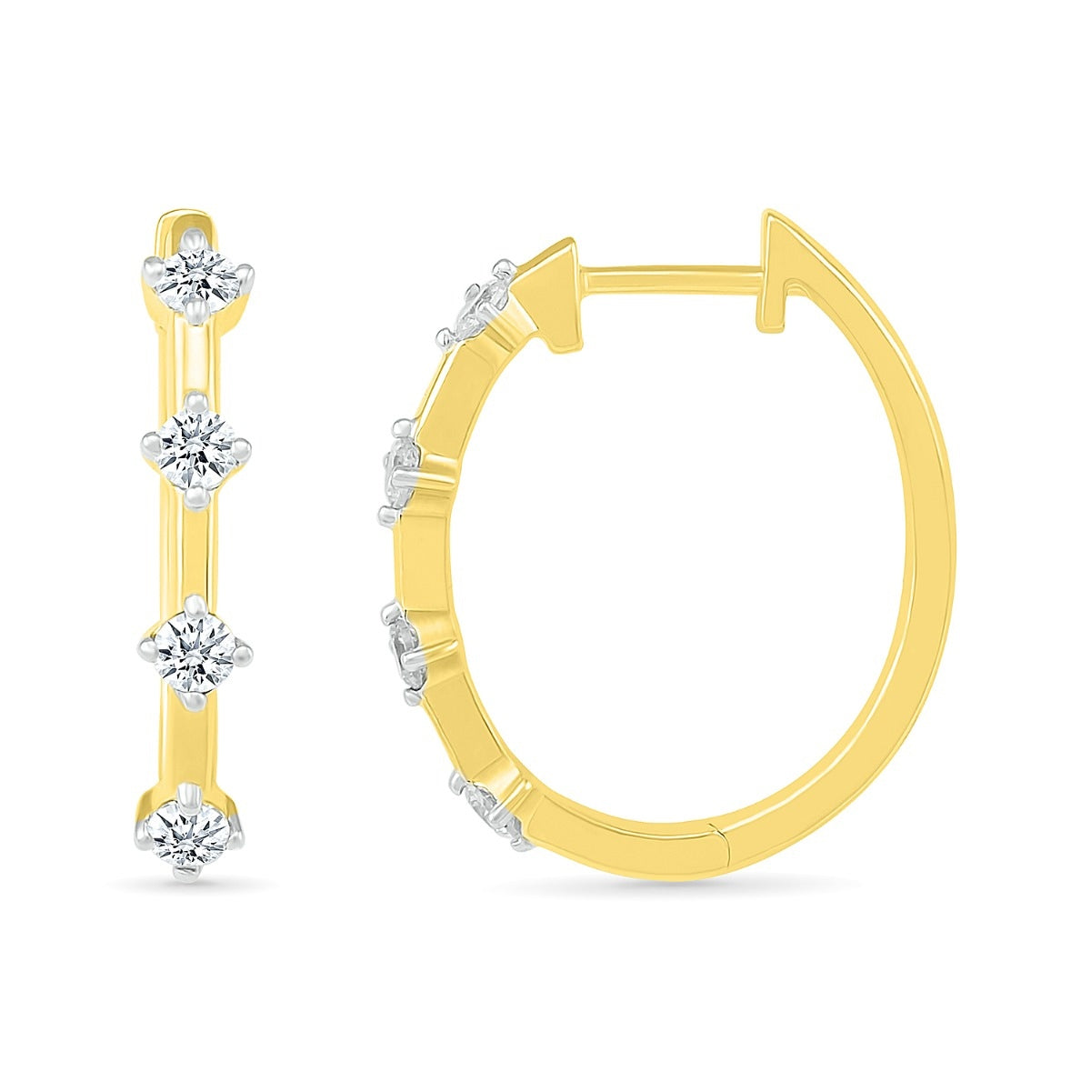 3/8 ct. tw. Diamond Station Hoops in 10K Yellow Gold front view