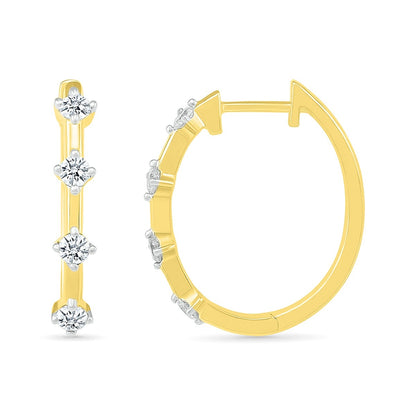 3/8 ct. tw. Diamond Station Hoops in 10K Yellow Gold front view
