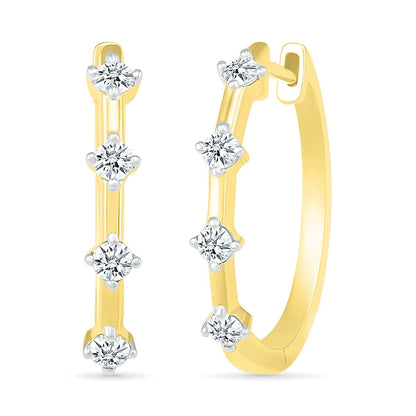 3/8 ct. tw. Diamond Station Hoops in 10K Yellow Gold