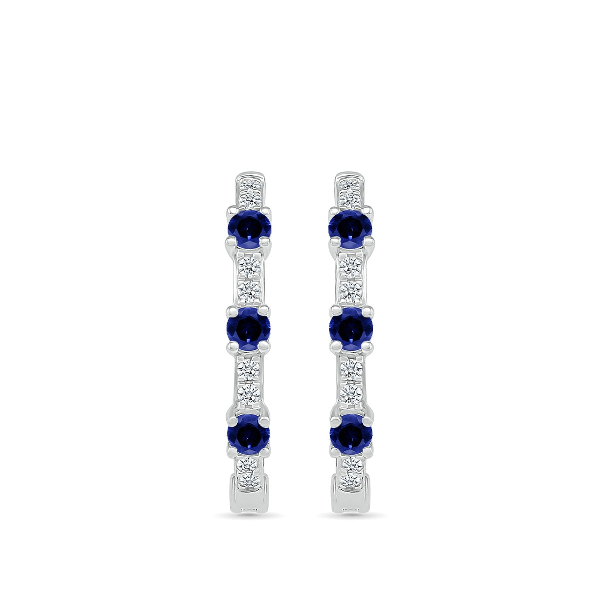 Sapphire & 1/6 ct. tw. Diamond Hoop Earrings in 10K White Gold front view
