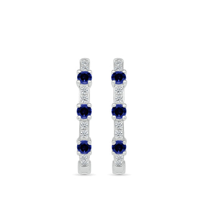 Sapphire & 1/6 ct. tw. Diamond Hoop Earrings in 10K White Gold front view