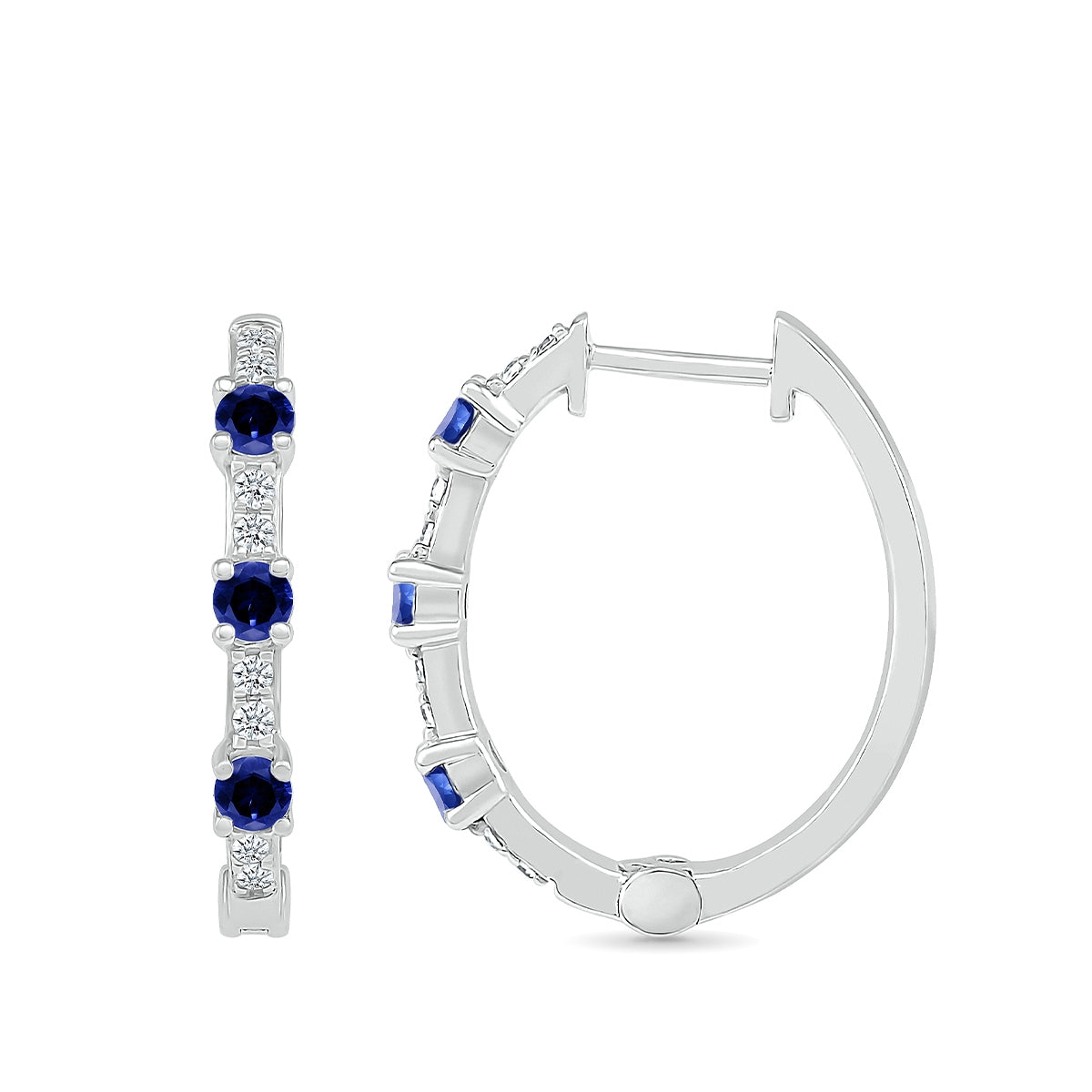 Sapphire & 1/6 ct. tw. Diamond Hoop Earrings in 10K White Gold close-up detail