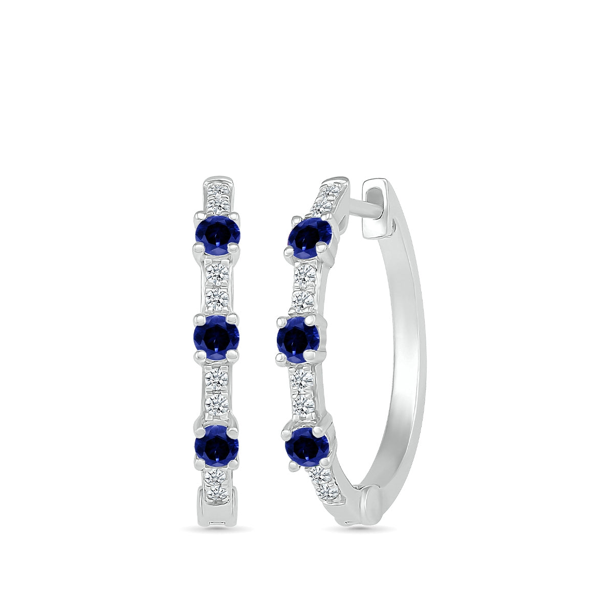 Sapphire & 1/6 ct. tw. Diamond Hoop Earrings in 10K White Gold