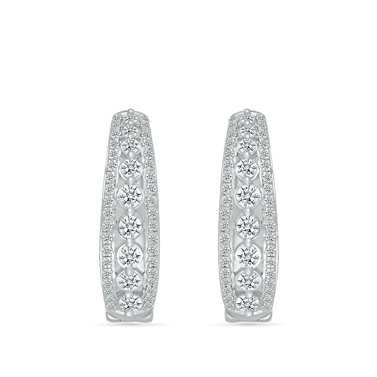 1 ct. tw. Diamond Multirow Oval Hoop Earrings in 10K White Gold close-up detail