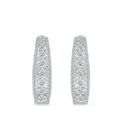 1 ct. tw. Diamond Multirow Oval Hoop Earrings in 10K White Gold close-up detail
