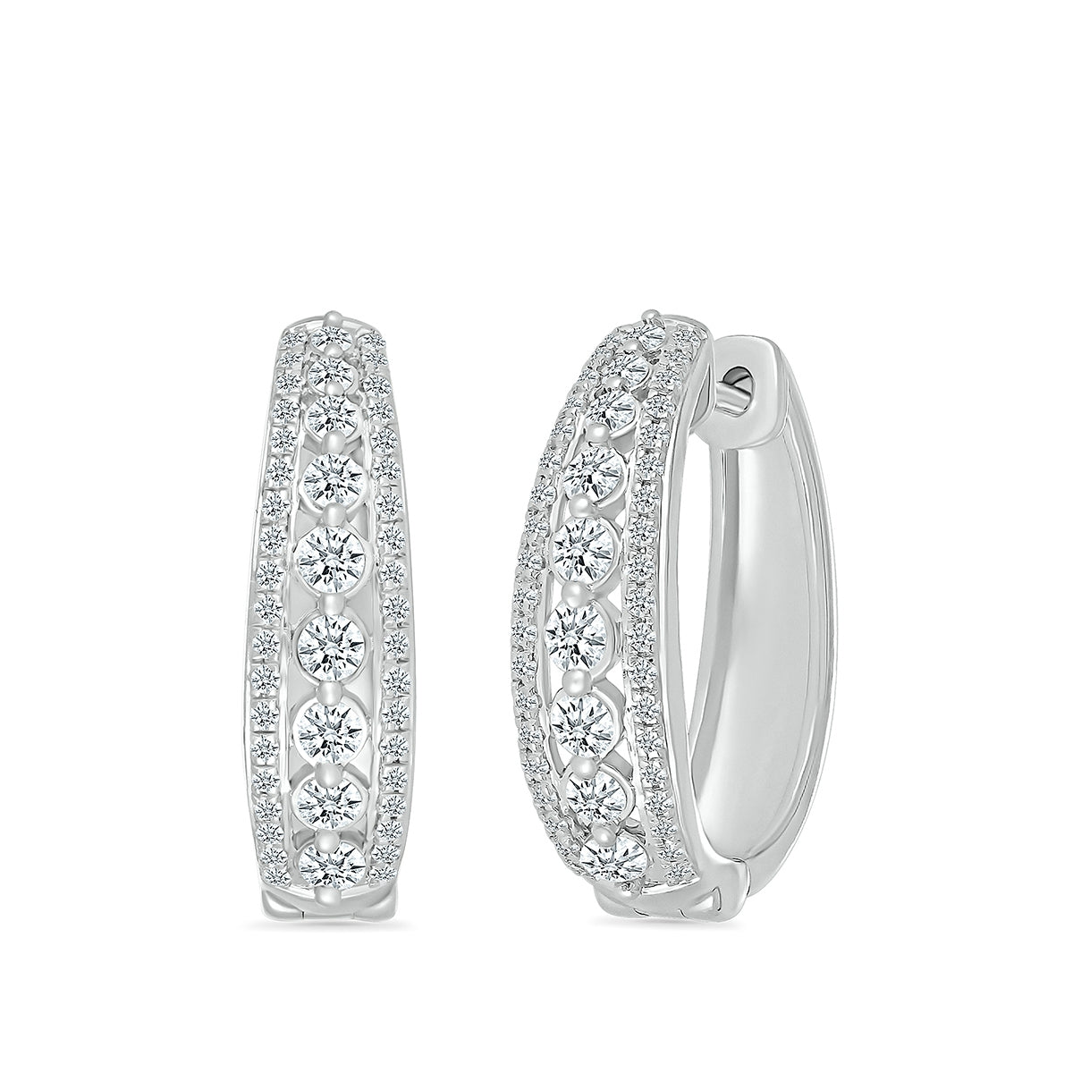 1 ct. tw. Diamond Multirow Oval Hoop Earrings in 10K White Gold