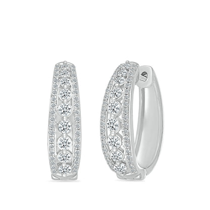 1 ct. tw. Diamond Multirow Oval Hoop Earrings in 10K White Gold
