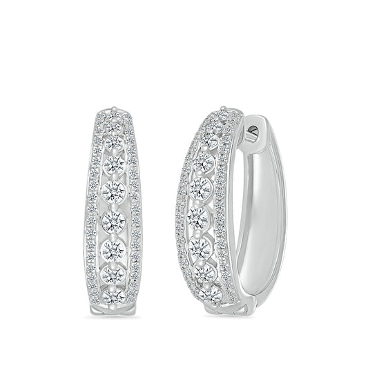 1 ct. tw. Diamond Multirow Oval Hoop Earrings in 10K White Gold