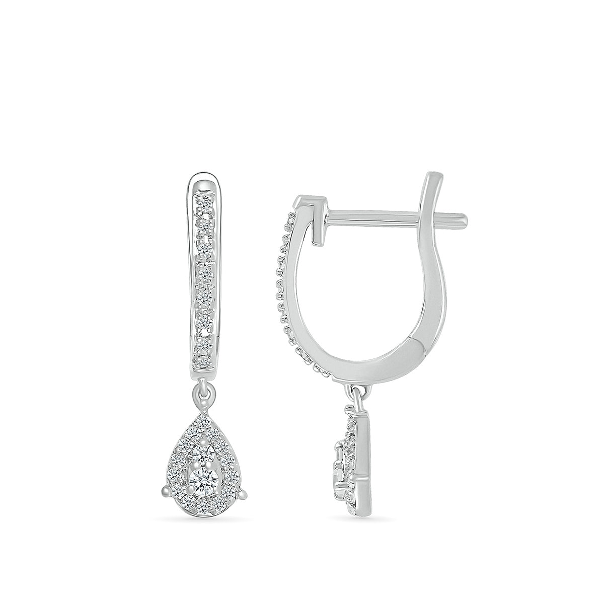 1/4 ct. tw. Diamond Huggie Earrings With Pear-Shaped Drop in 10K White Gold front view