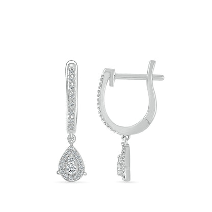 1/4 ct. tw. Diamond Huggie Earrings With Pear-Shaped Drop in 10K White Gold front view