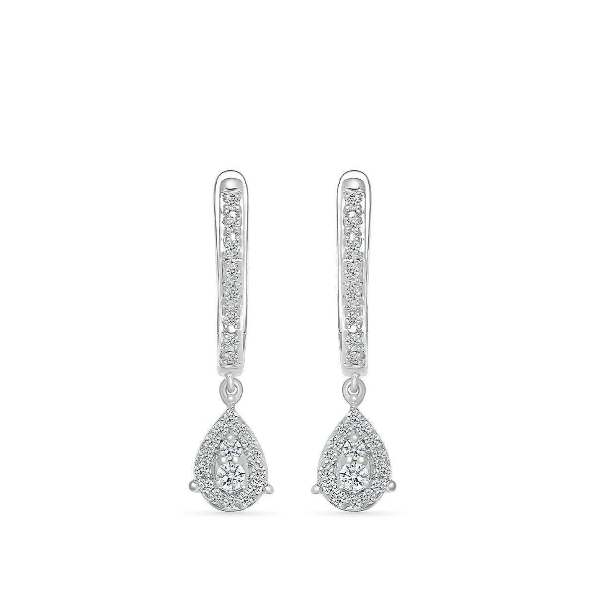 1/4 ct. tw. Diamond Huggie Earrings With Pear-Shaped Drop in 10K White Gold close-up detail