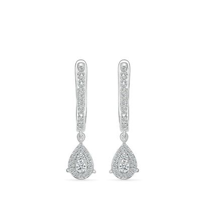1/4 ct. tw. Diamond Huggie Earrings With Pear-Shaped Drop in 10K White Gold close-up detail