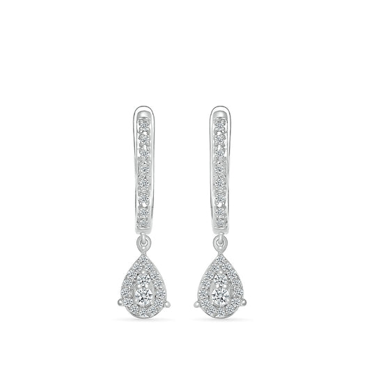 1/4 ct. tw. Diamond Huggie Earrings With Pear-Shaped Drop in 10K White Gold close-up detail