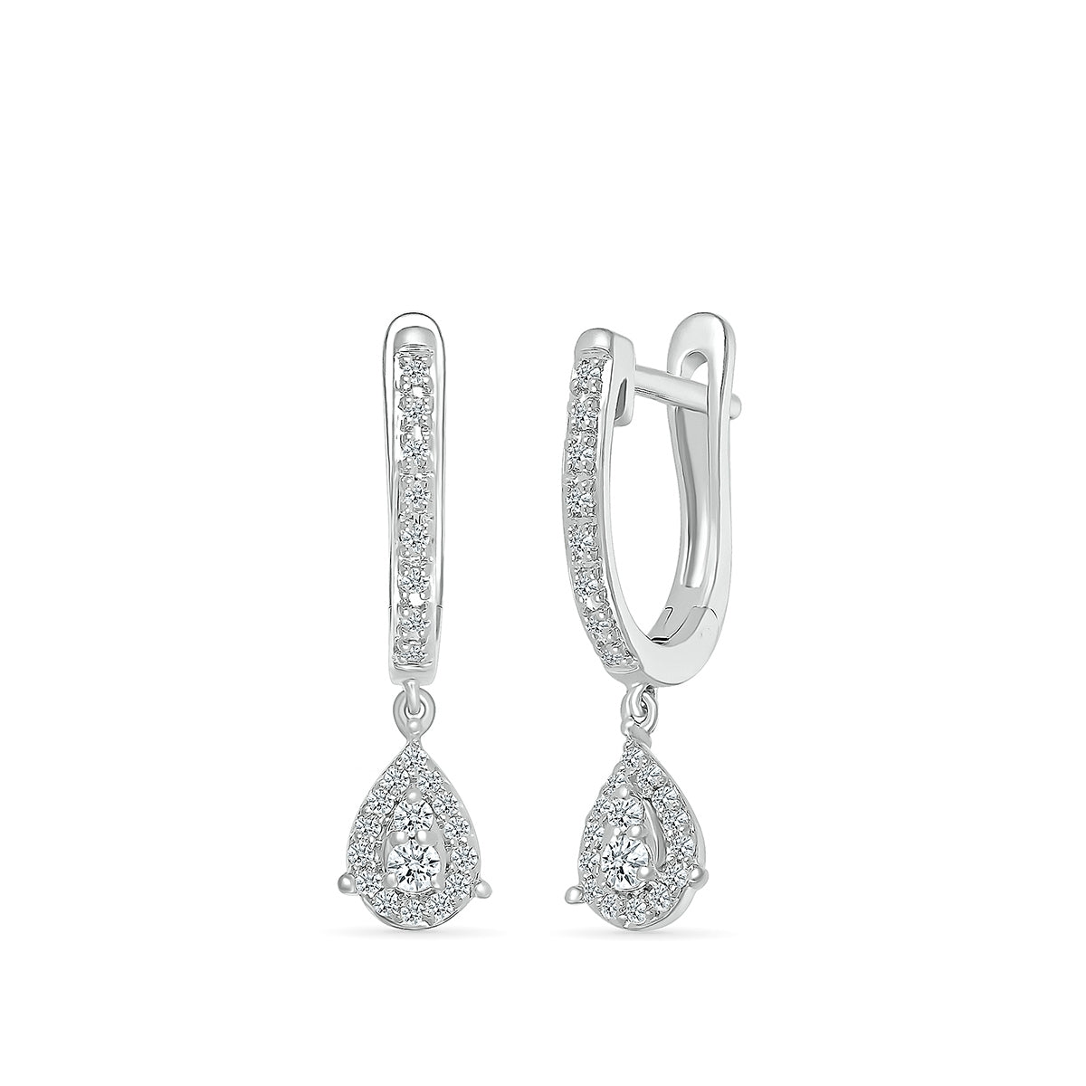 1/4 ct. tw. Diamond Huggie Earrings With Pear-Shaped Drop in 10K White Gold