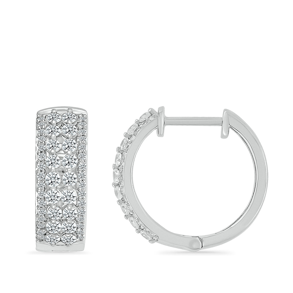 1 ct. tw. Diamond Multirow Round Hoop Earrings in 10K White Gold front view