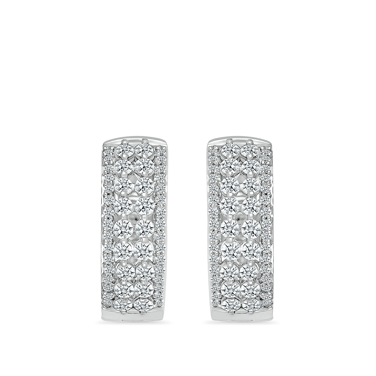 1 ct. tw. Diamond Multirow Round Hoop Earrings in 10K White Gold close-up detail