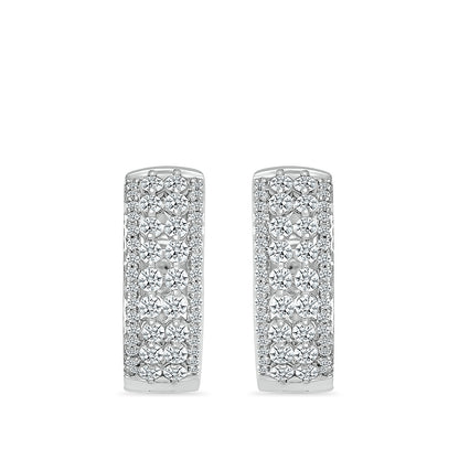 1 ct. tw. Diamond Multirow Round Hoop Earrings in 10K White Gold close-up detail