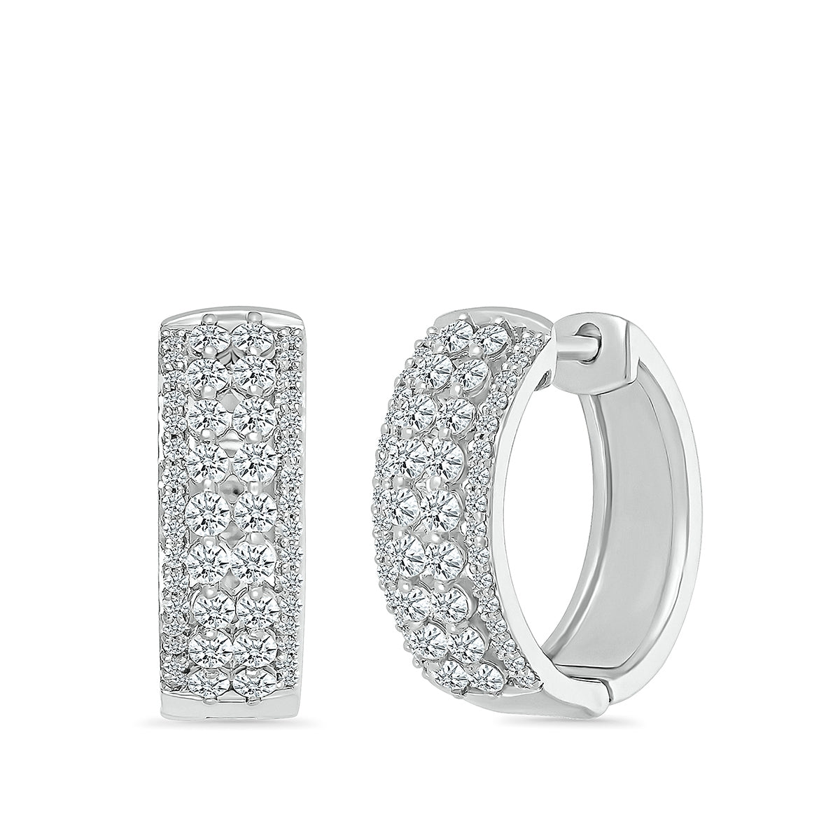 1 ct. tw. Diamond Multirow Round Hoop Earrings in 10K White Gold