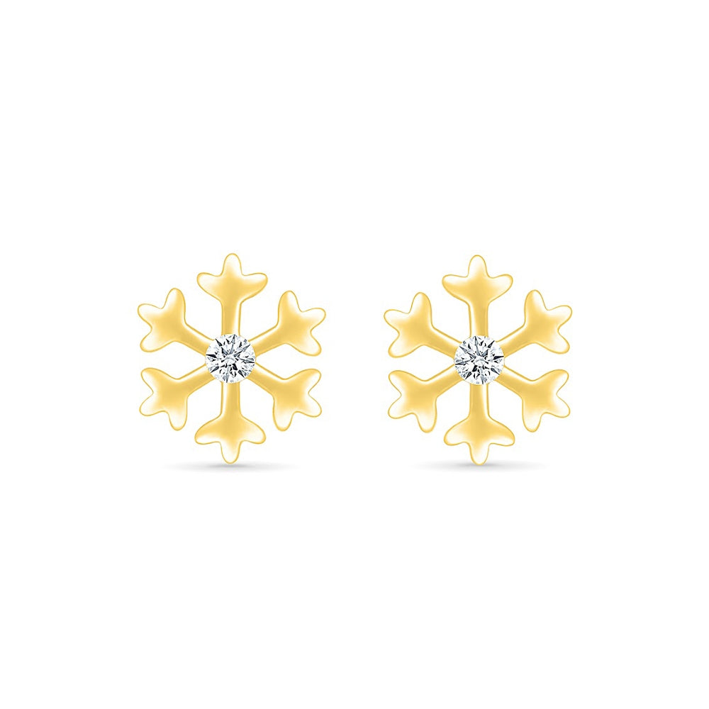 Diamond Accent Snowflake Earrings in 10K Yellow Gold front view