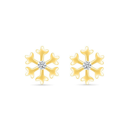 Diamond Accent Snowflake Earrings in 10K Yellow Gold front view