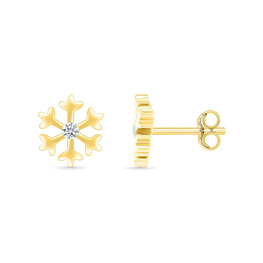 Diamond Accent Snowflake Earrings in 10K Yellow Gold close-up detail