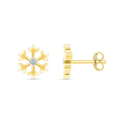 Diamond Accent Snowflake Earrings in 10K Yellow Gold close-up detail