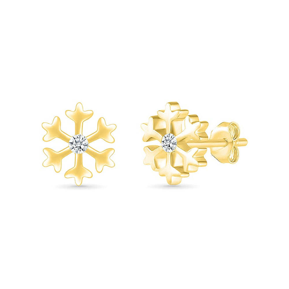 Diamond Accent Snowflake Earrings in 10K Yellow Gold