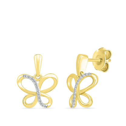 Diamond Accent Butterfly Earrings in 10K Yellow Gold