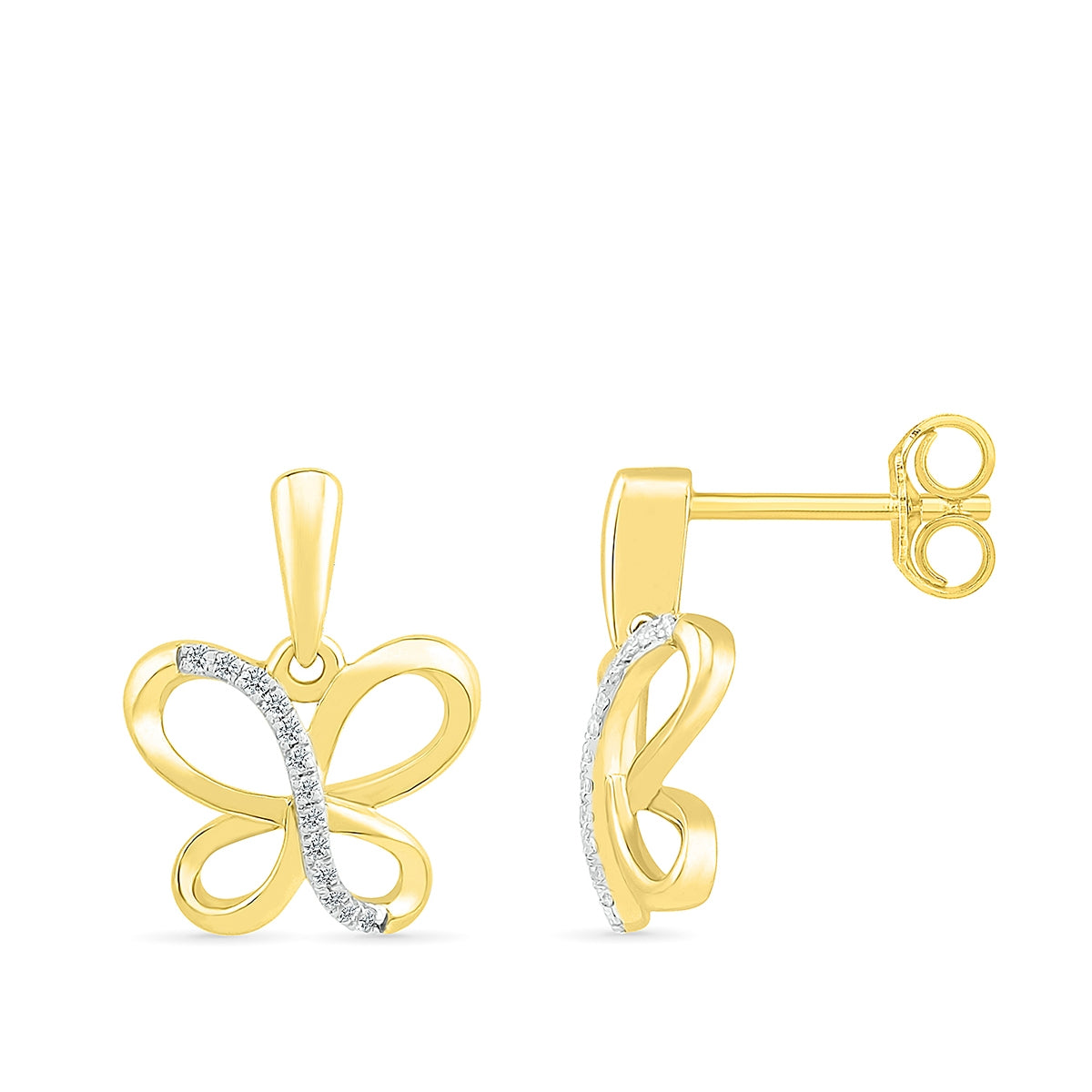 Diamond Accent Butterfly Earrings in 10K Yellow Gold close-up detail