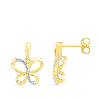 Diamond Accent Butterfly Earrings in 10K Yellow Gold close-up detail