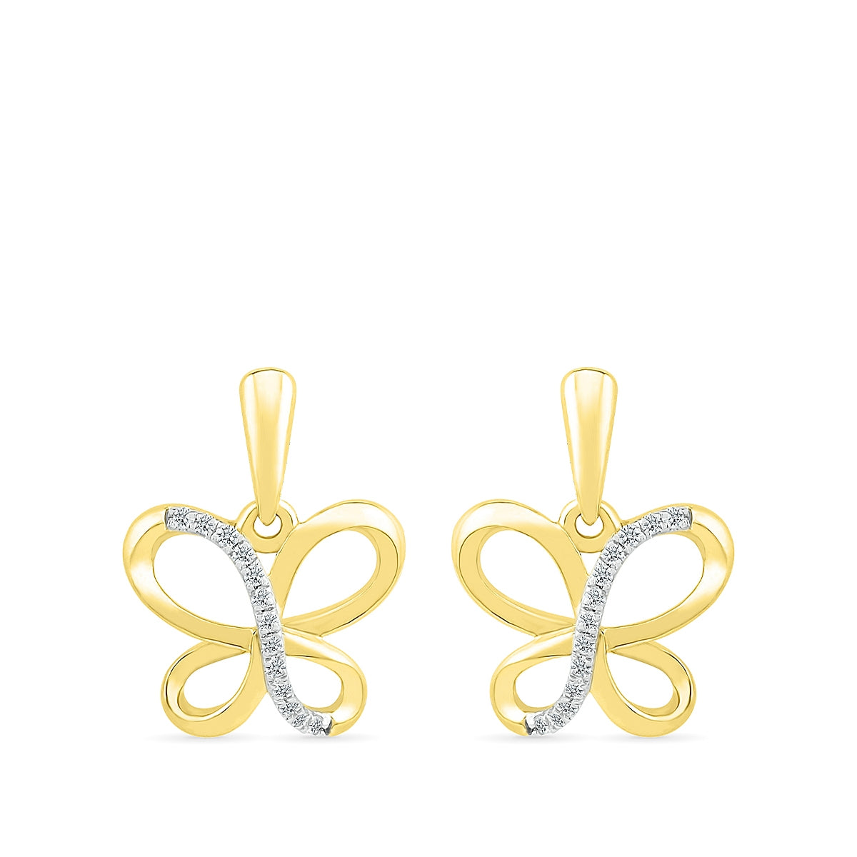 Diamond Accent Butterfly Earrings in 10K Yellow Gold front view