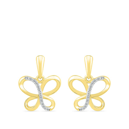 Diamond Accent Butterfly Earrings in 10K Yellow Gold front view