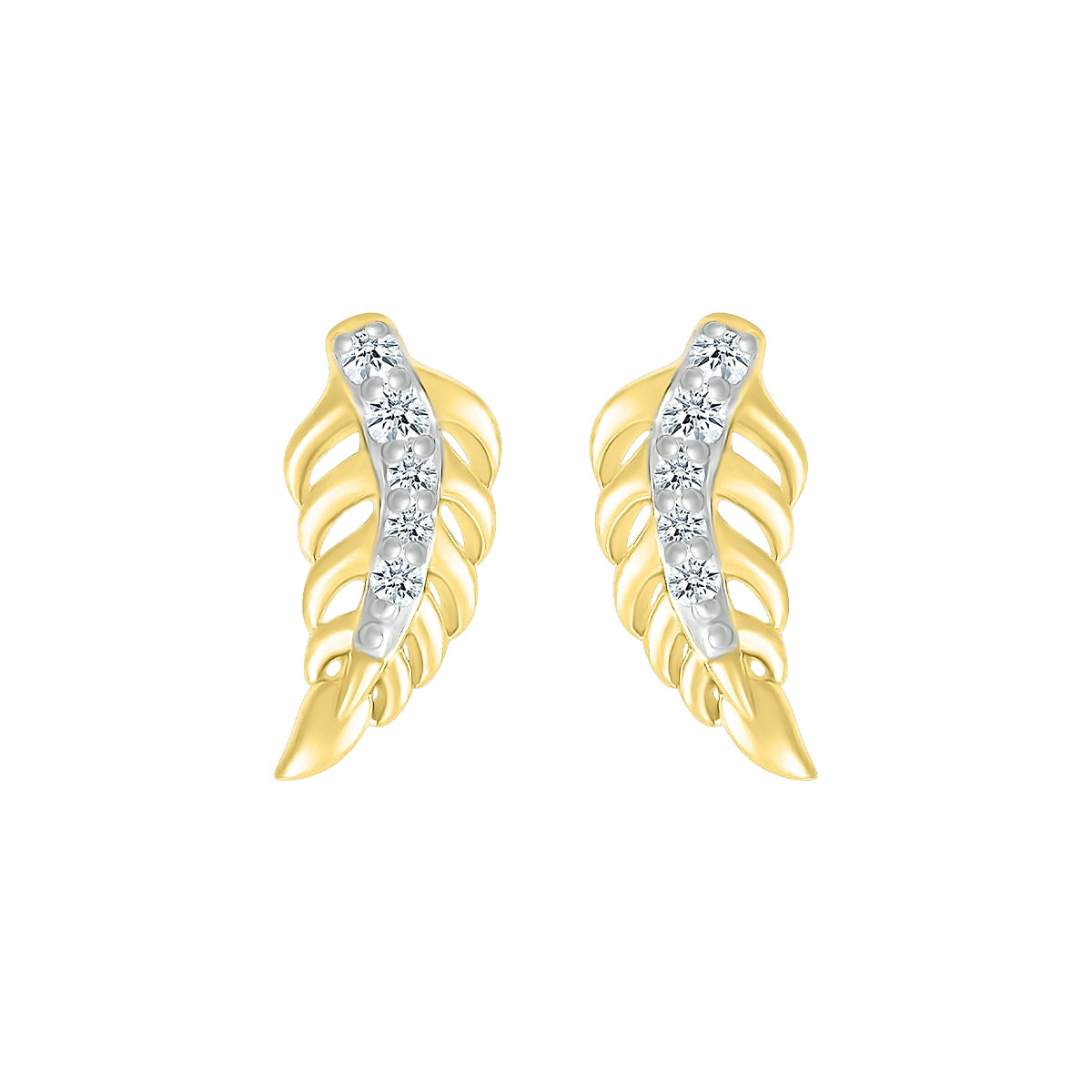 Diamond Accent Petite Leaf Earrings in 10K Yellow Gold front view